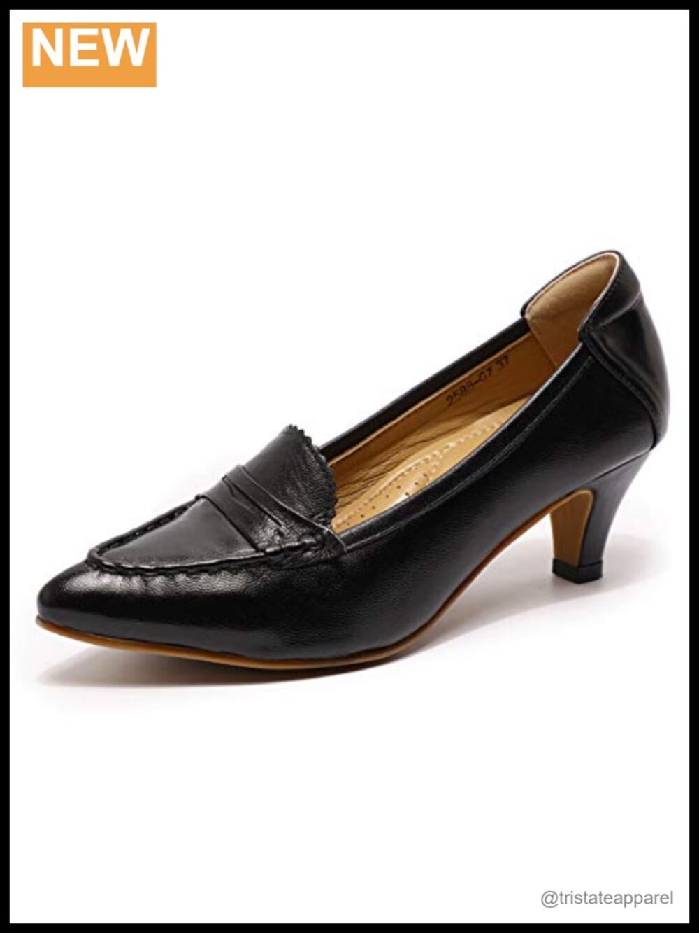 Leather Mid Heel Pointed Toe Pumps Office Dress Shoes